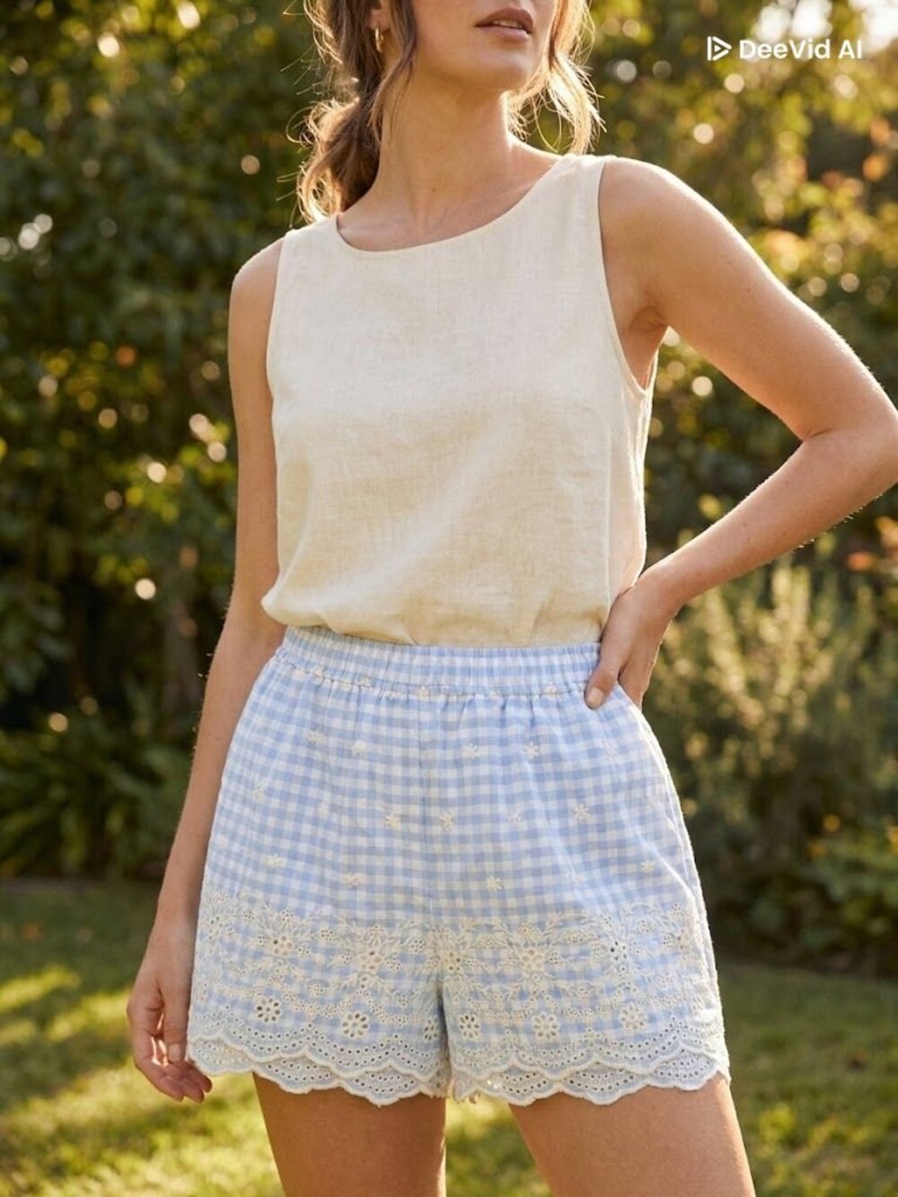 LUSH Gingham Eyelet Scallop Shorts